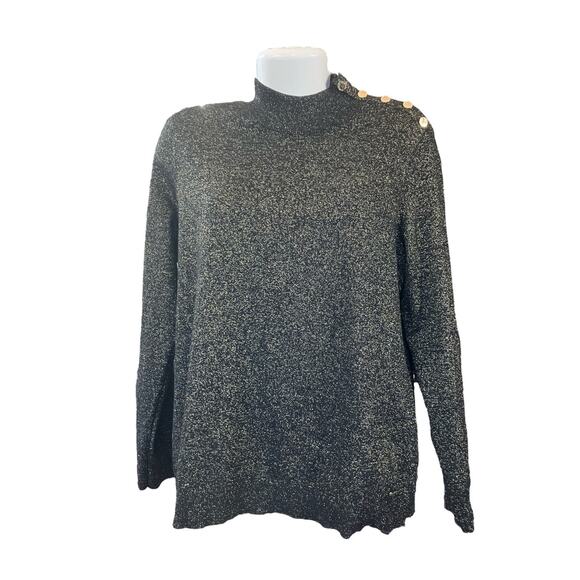 Calvin Klein Women's Black w/ Gold/Green Sparkle Mock Neck Sweater | Size Large - Picture 1 of 10